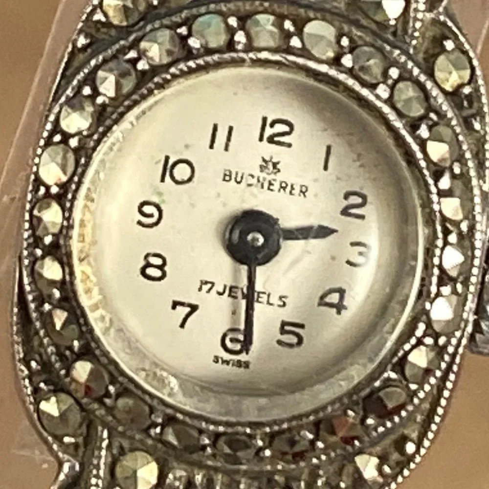 Vintage Elegant 1930s Bucherer Ladies Swiss Made Marcasite Watch .800 Silve